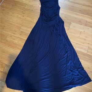 Women’s Navy Blue Maxi Dress - Sleeveless Flowing Skirt